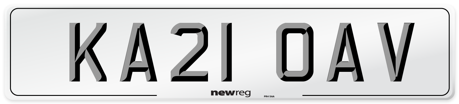 KA21 OAV Number Plate from New Reg